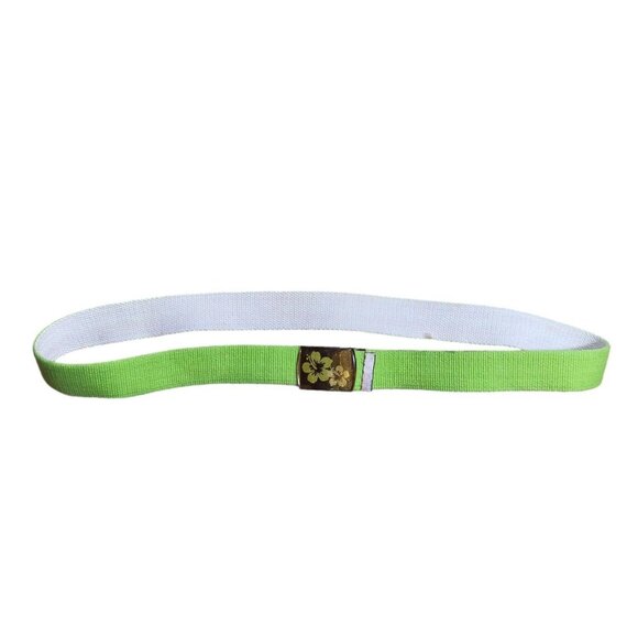 Y2K Bright Lime Green Brat Hibiscus Floral Adjustable Canvas Belt - Picture 1 of 3